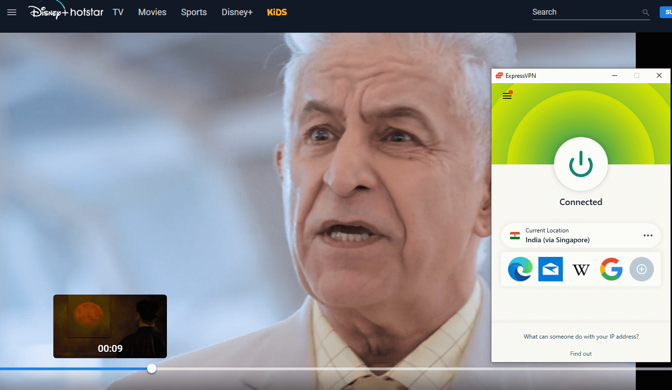 Hotstar ExpressVPN India (via Singapore) server