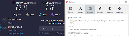 OpenVPN (TCP) protocol with US New York server