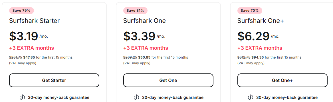 Surfshark 12 months packages