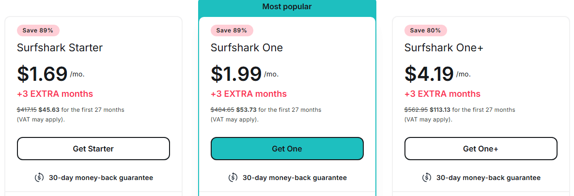 Surfshark 24 months packages