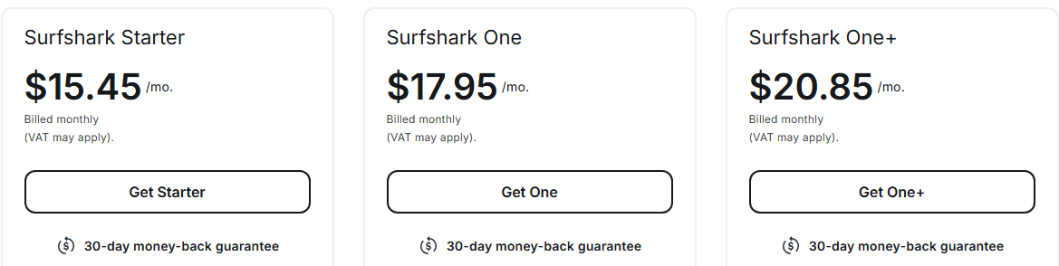 Surfshark monthly prices